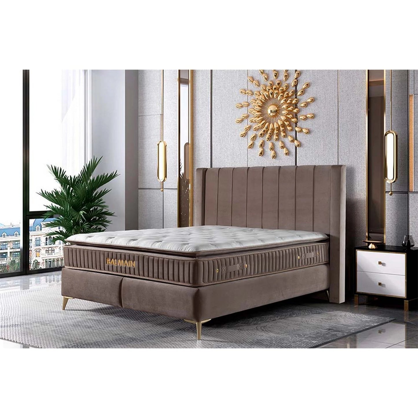 Pat 160x200 stofă catifelată grej